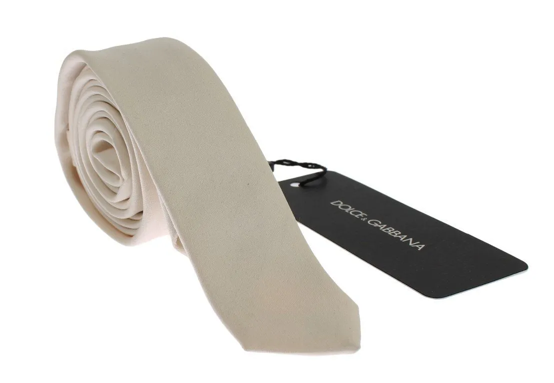 Ivory White Solid Silk Skinny Tie