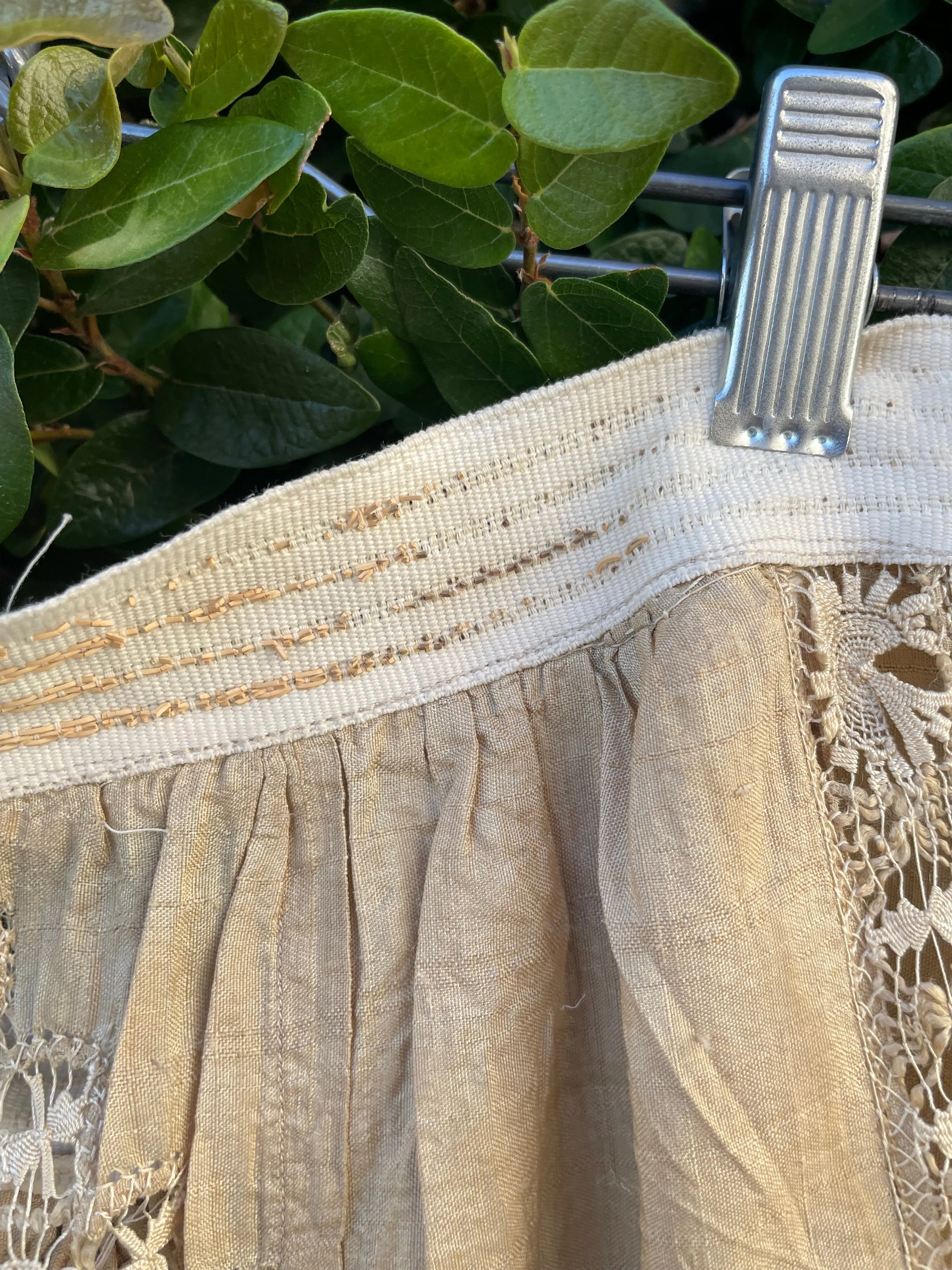 Late Teens, Early 1920s Raw Silk Spider Web Drawnwork Two Piece Dress Set