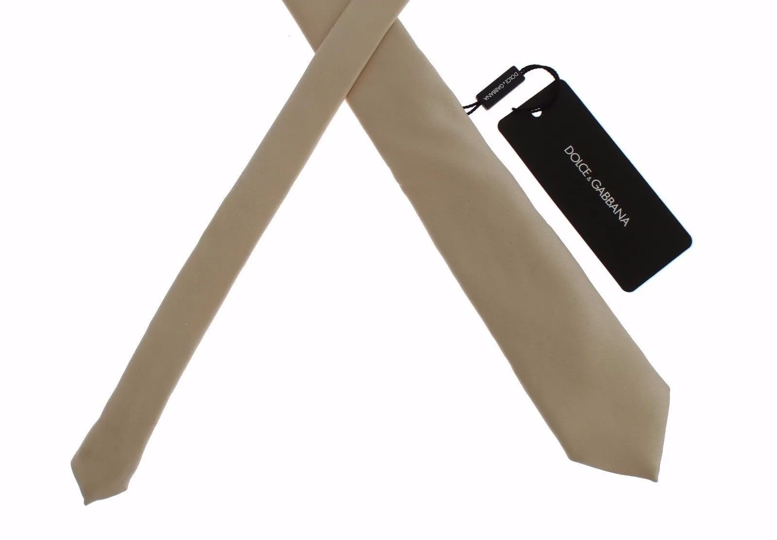 Men Beige Solid Silk Skinny Tie