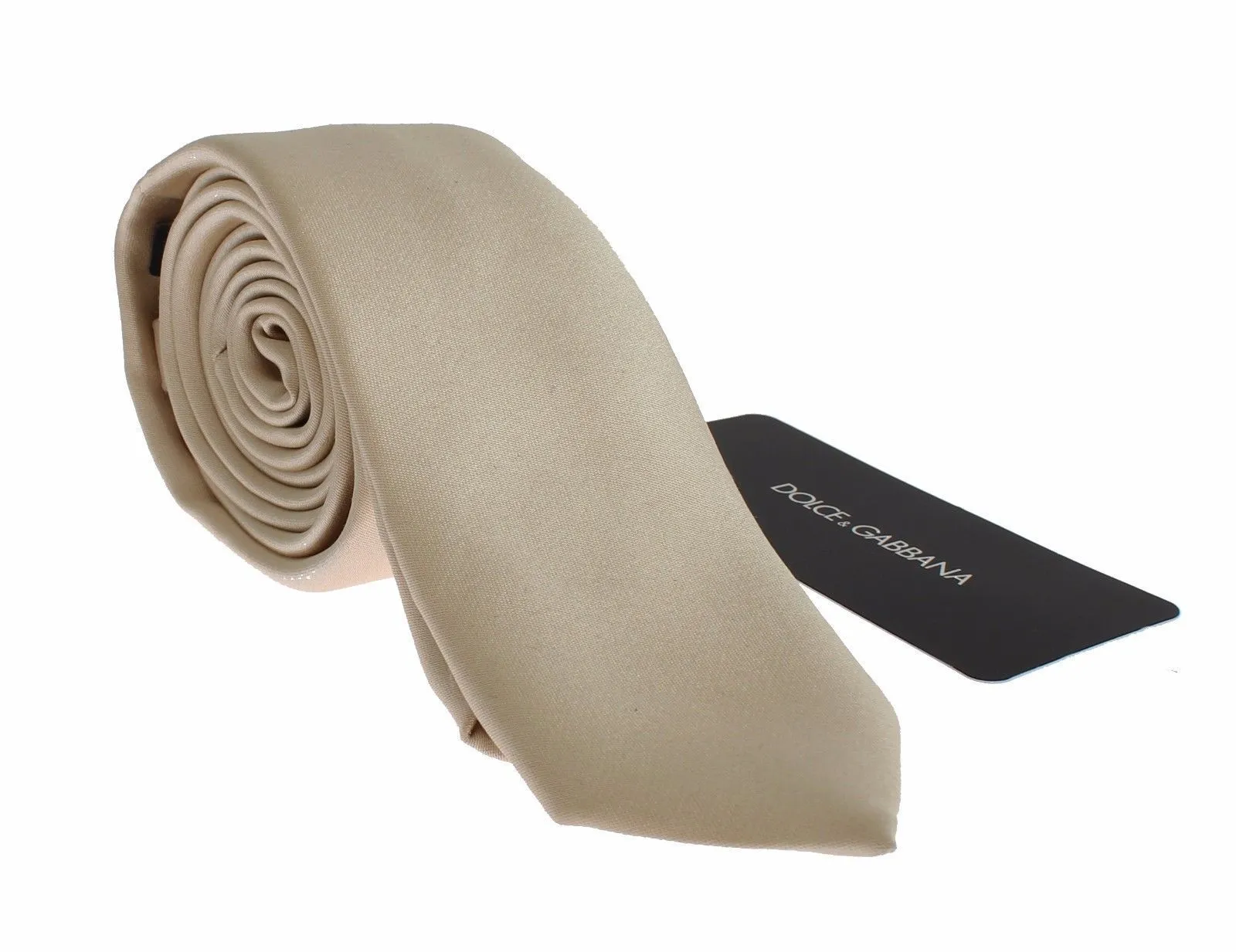 Men Beige Solid Silk Skinny Tie