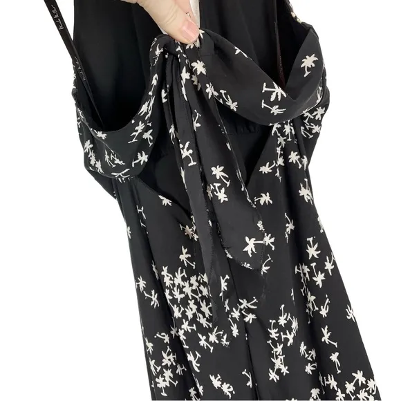 Nicole Miller Collection Halter Tie Palm Print Black Silk Midi Dress size 2