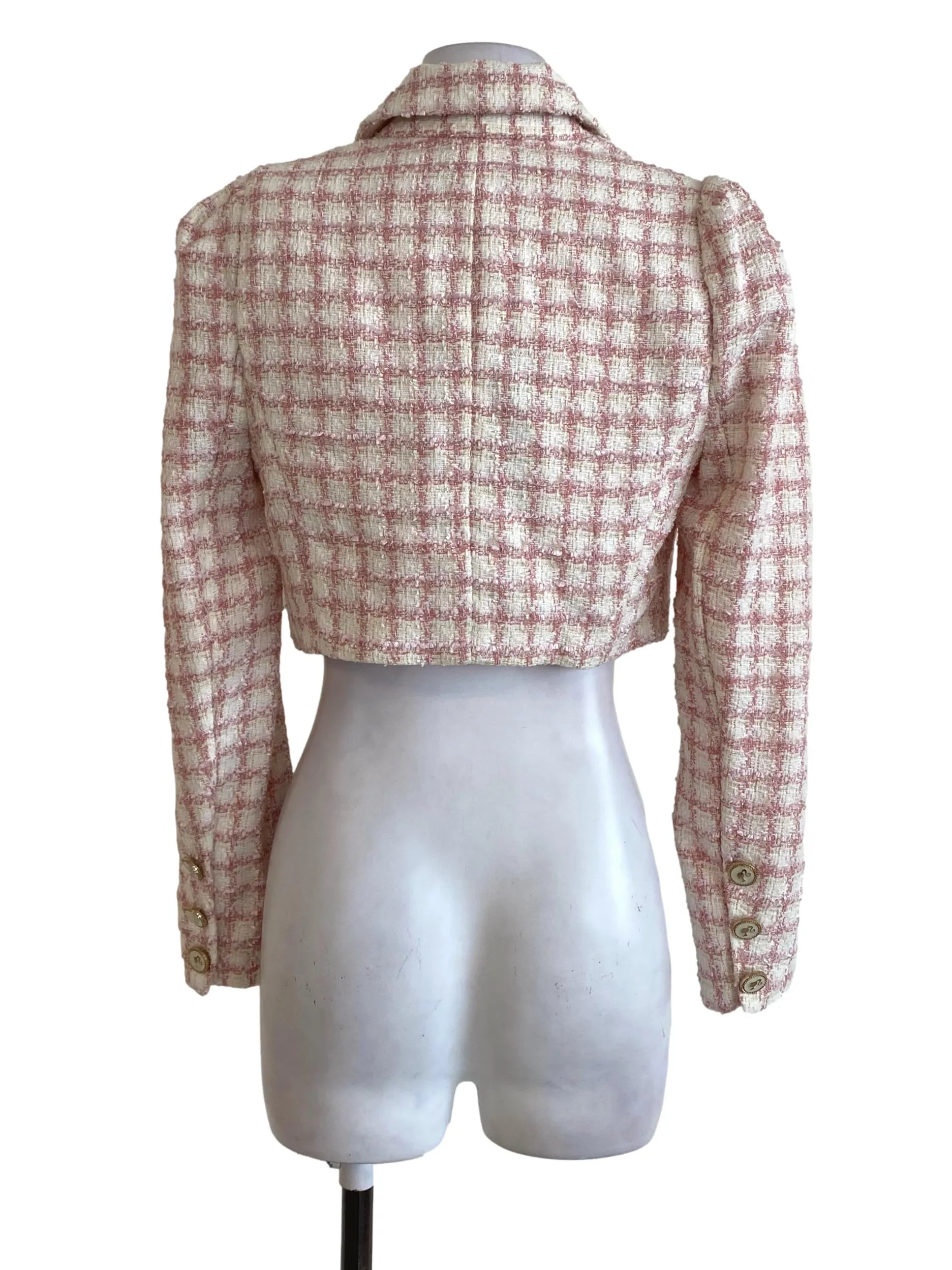 Pink White Tweed Plaid Jacket