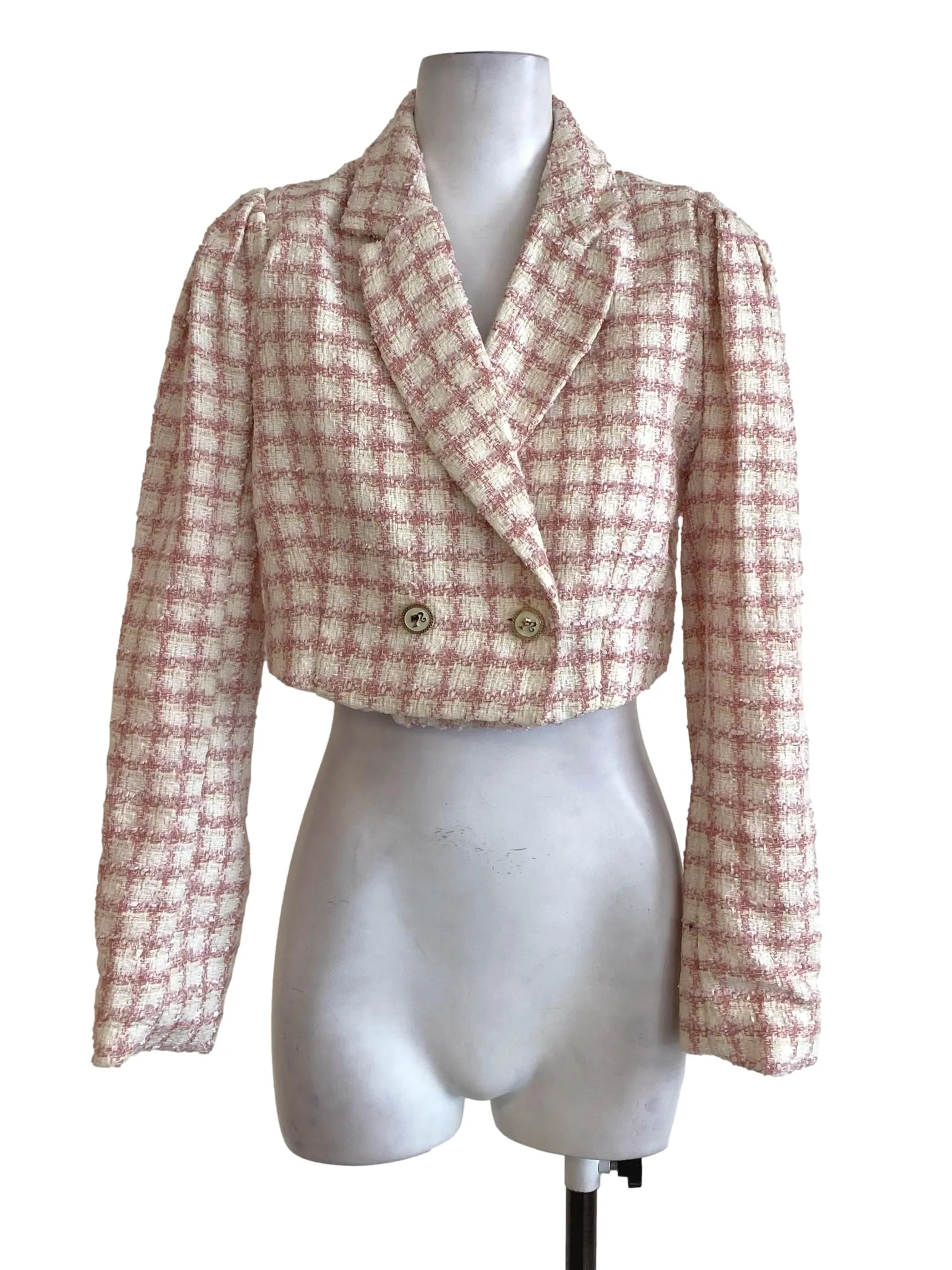 Pink White Tweed Plaid Jacket