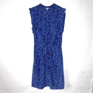 Rebecca Taylor Blue 100% Silk Tie-front Blouson Dress Women Size 10 Sleeveless