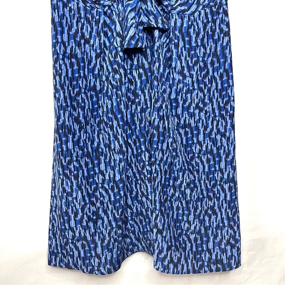 Rebecca Taylor Blue 100% Silk Tie-front Blouson Dress Women Size 10 Sleeveless