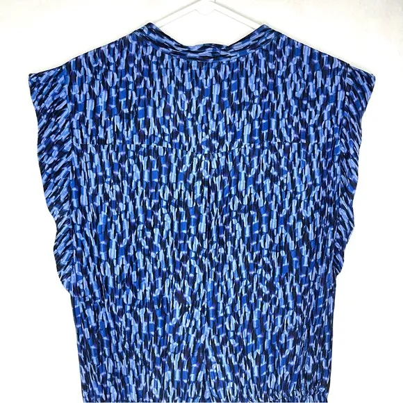 Rebecca Taylor Blue 100% Silk Tie-front Blouson Dress Women Size 10 Sleeveless