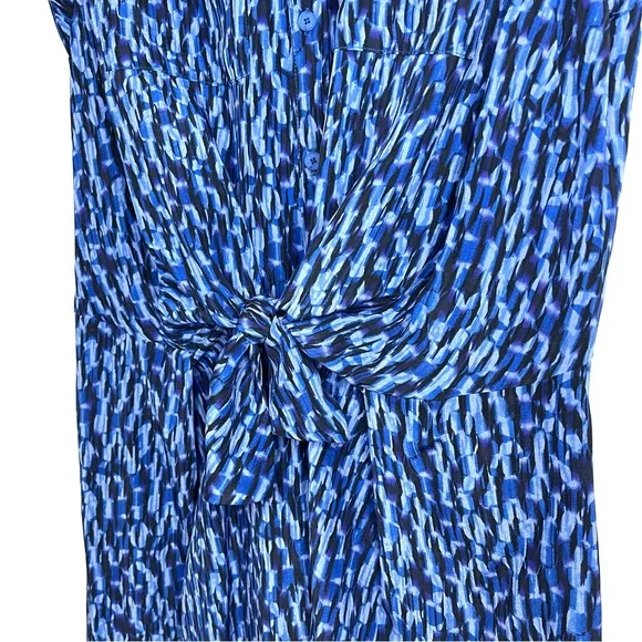 Rebecca Taylor Blue 100% Silk Tie-front Blouson Dress Women Size 10 Sleeveless