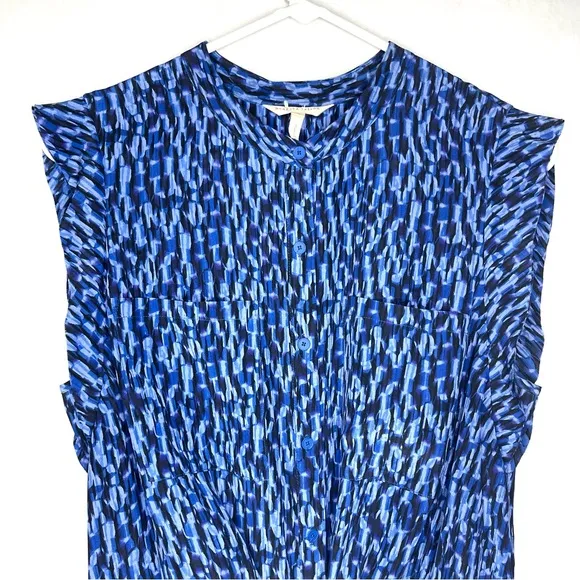 Rebecca Taylor Blue 100% Silk Tie-front Blouson Dress Women Size 10 Sleeveless