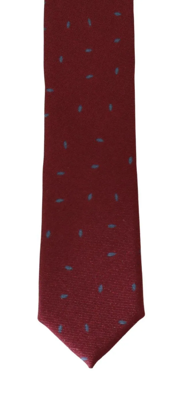 Red Silk Gray Pattern Slim Tie
