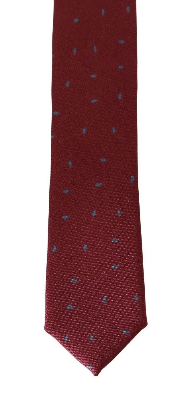 Red Silk Gray Pattern Slim Tie