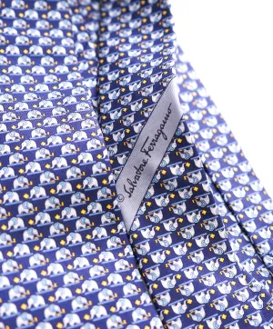SALVATORE FERRAGAMO - Navy & Yellow Elephant Print Tie  -