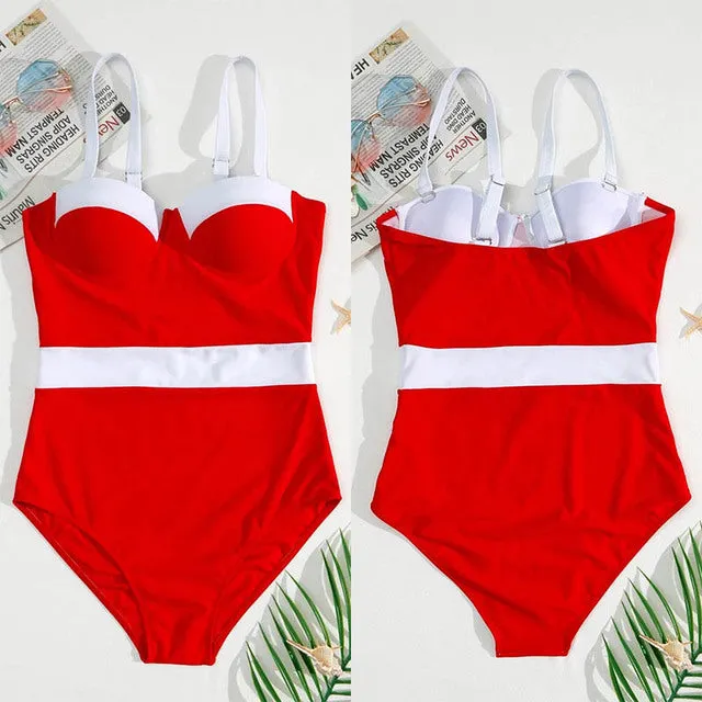 Sexy Push Up One Piece Swimsuit Colorblock Swimwear Women