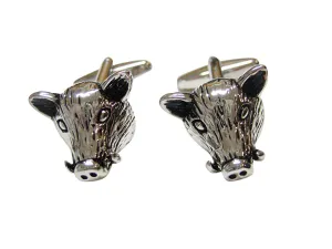 Silver and Black Toned Wild Boar Head Cufflinks