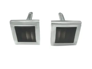 Silver Bordered Gray Square Cufflinks