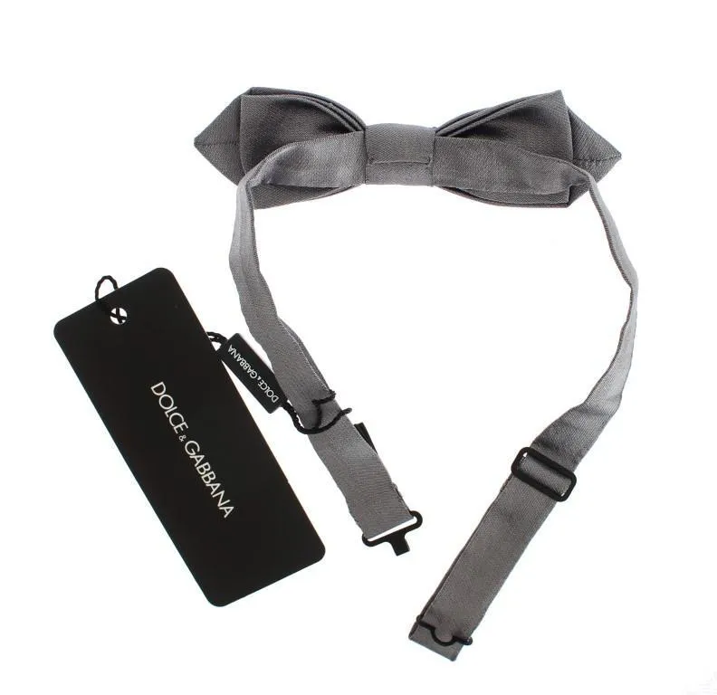 Silver Solid 100% Silk Neck Bow Tie