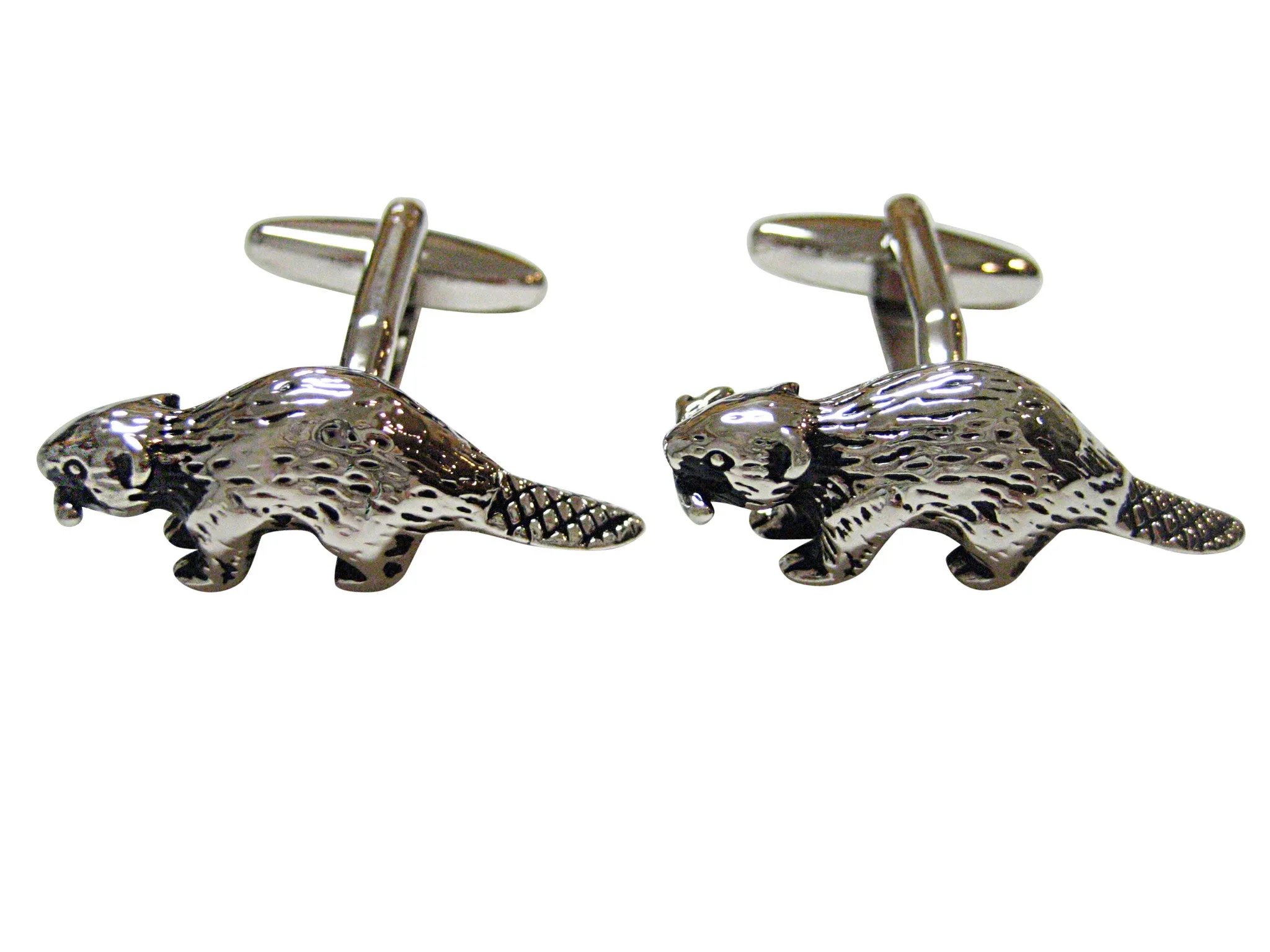 Silver Toned Beaver Cufflinks