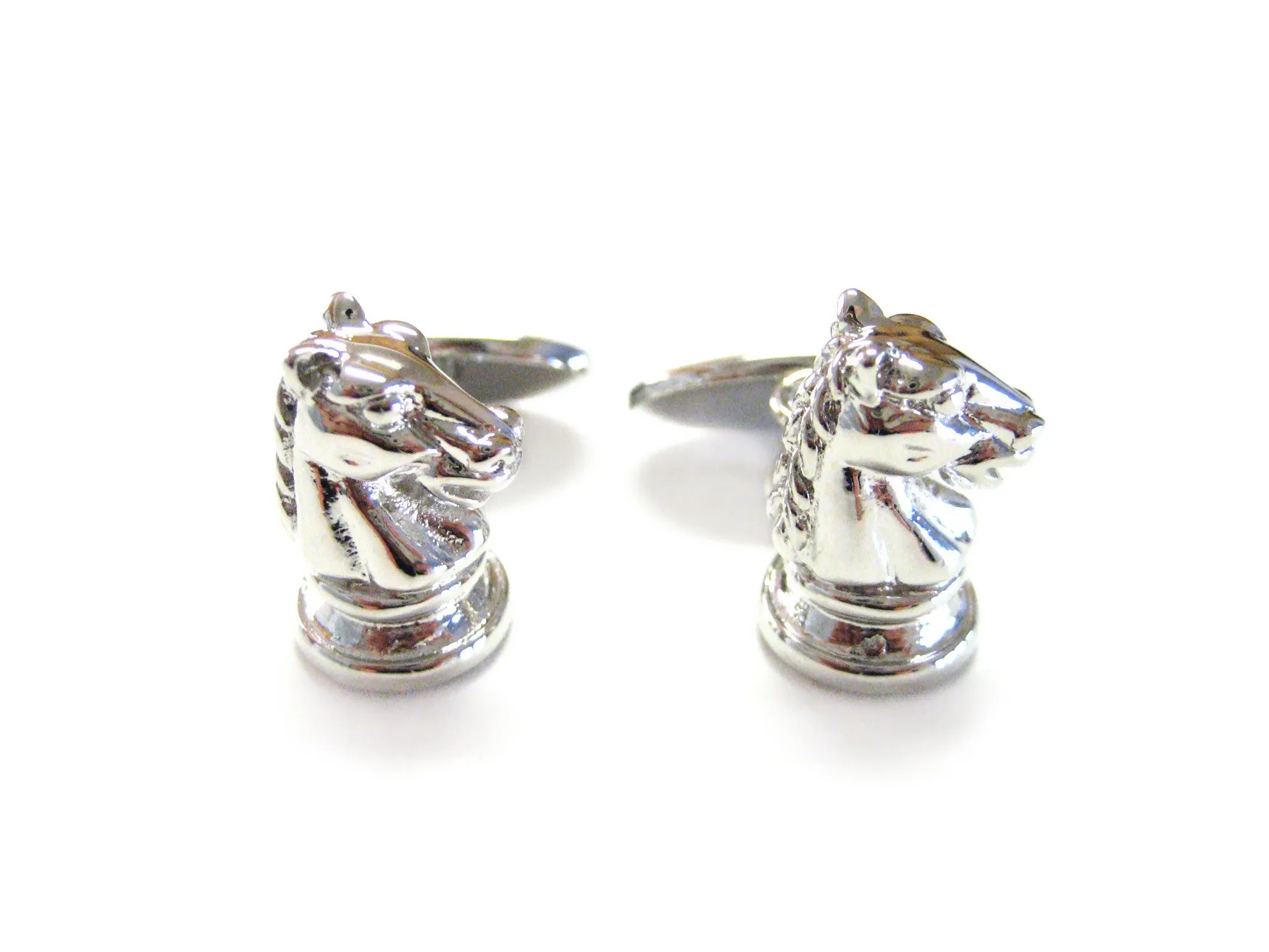 Silver Toned Chess Knight Cufflinks