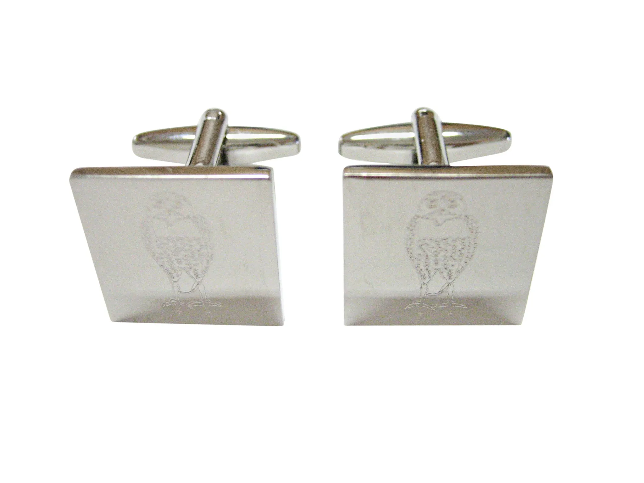 Silver Toned Etched Standing Owl Cufflinks