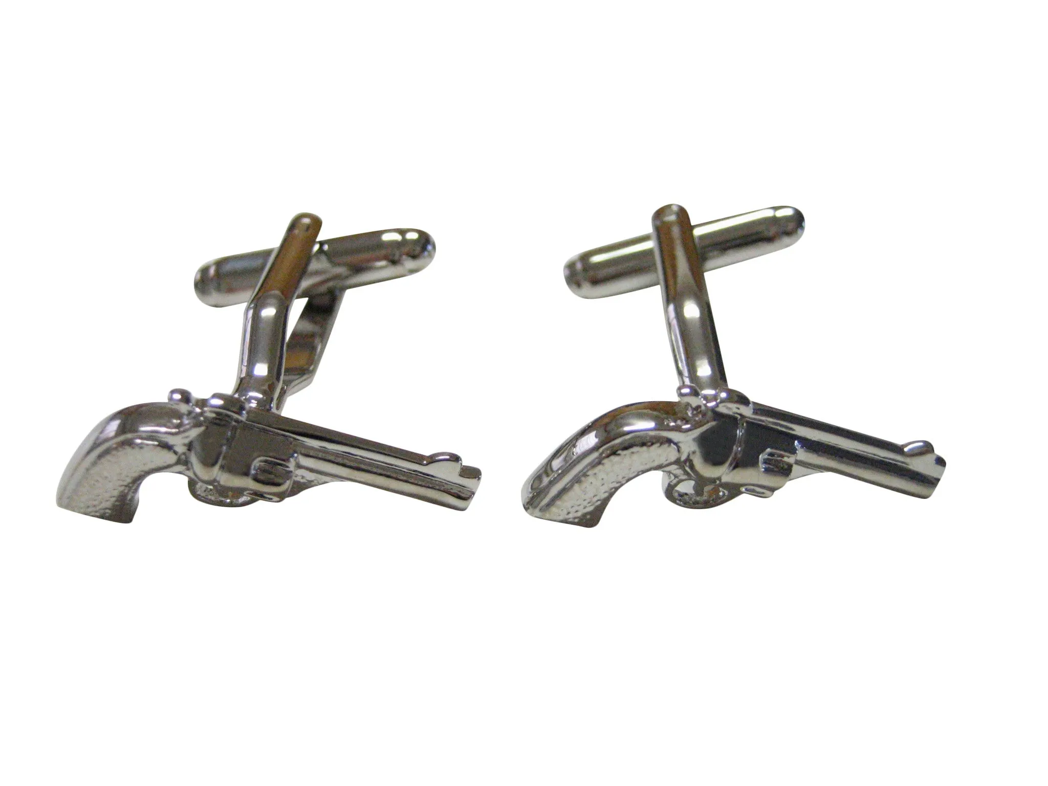 Silver Toned Revolver Pistol Gun Cufflinks