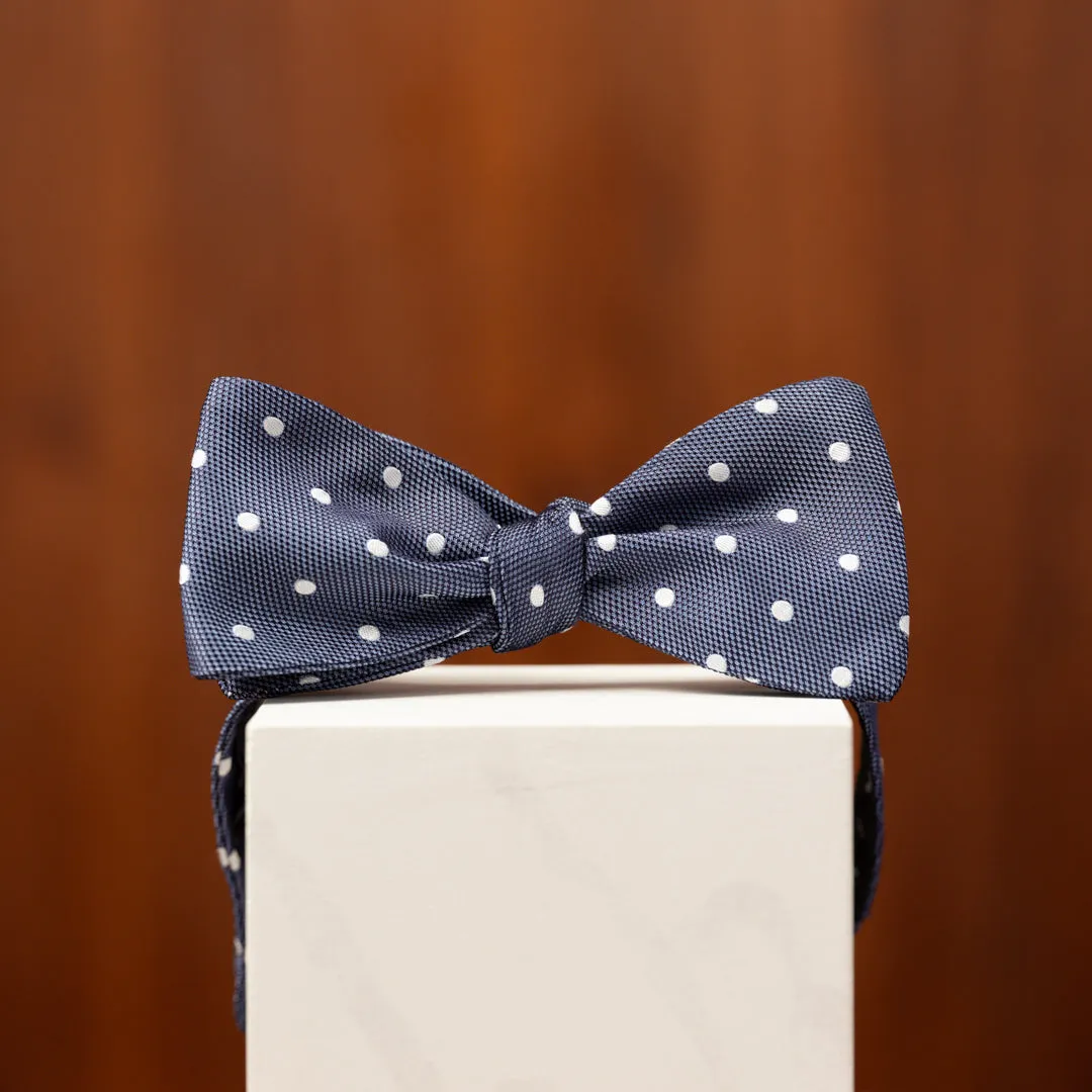 Slate Blue with White Polka Dots Silk Bow Tie