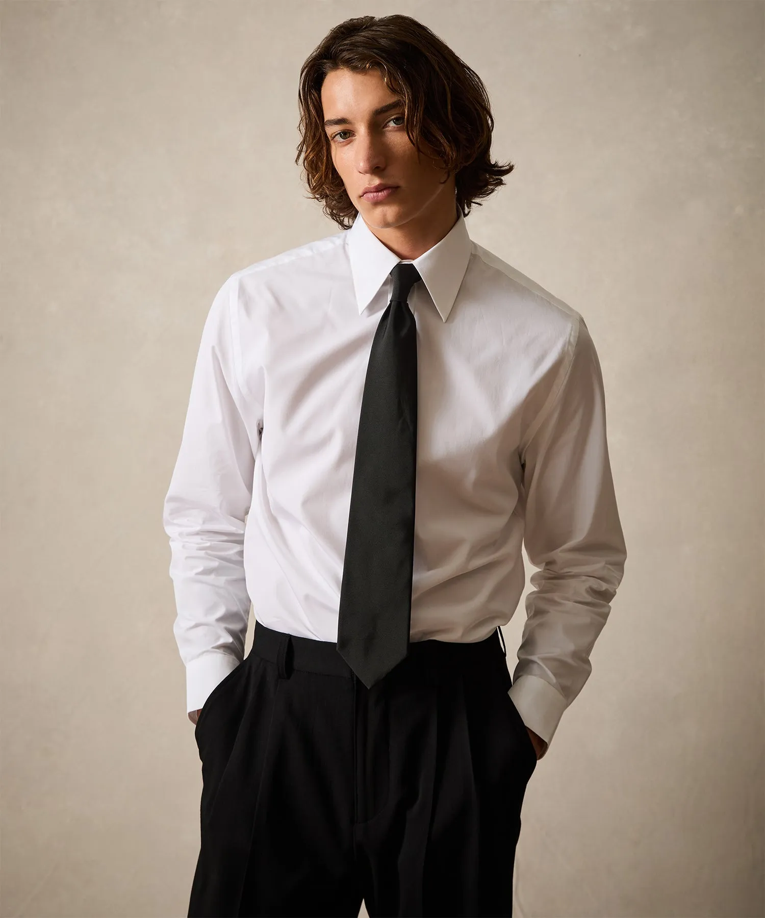 Slim Fit Long Point Collar Poplin Dress Shirt