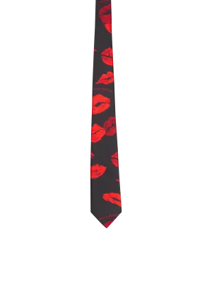 Slim Silk Tie With Kiss Print