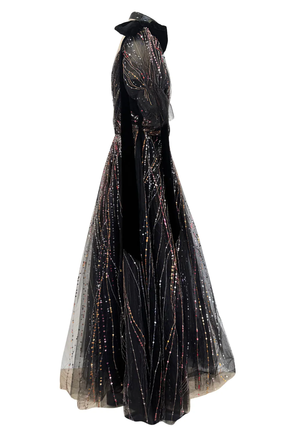 Spring 2018 Valentino by Pierpaolo Piccioli Black Tulle Sequin w Velvet Bows