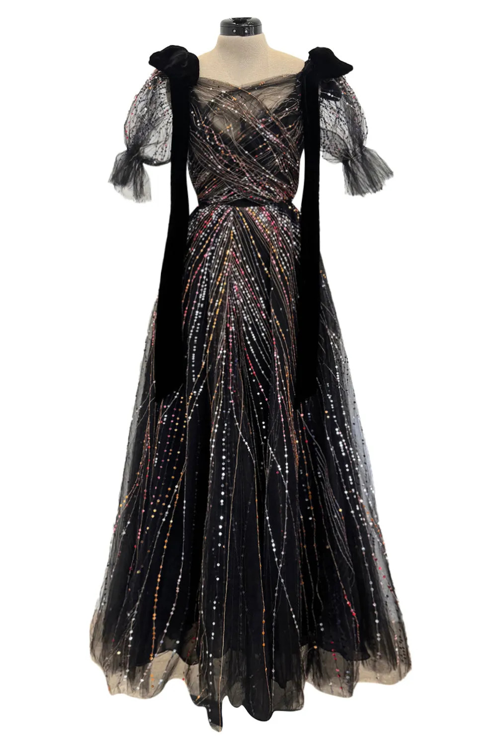 Spring 2018 Valentino by Pierpaolo Piccioli Black Tulle Sequin w Velvet Bows