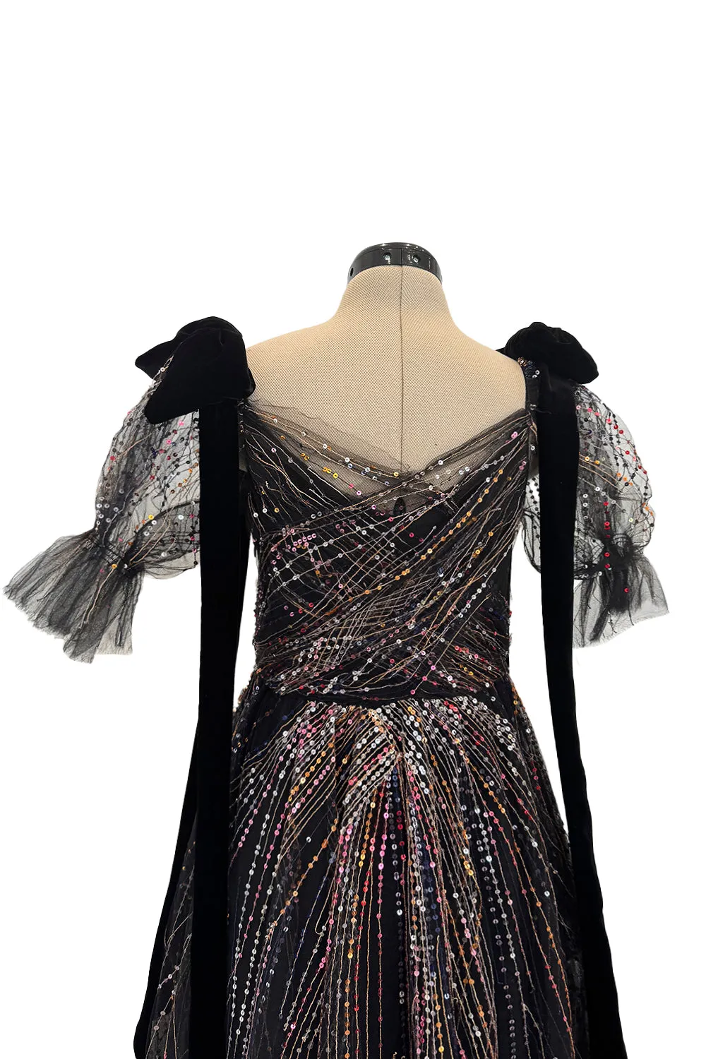 Spring 2018 Valentino by Pierpaolo Piccioli Black Tulle Sequin w Velvet Bows