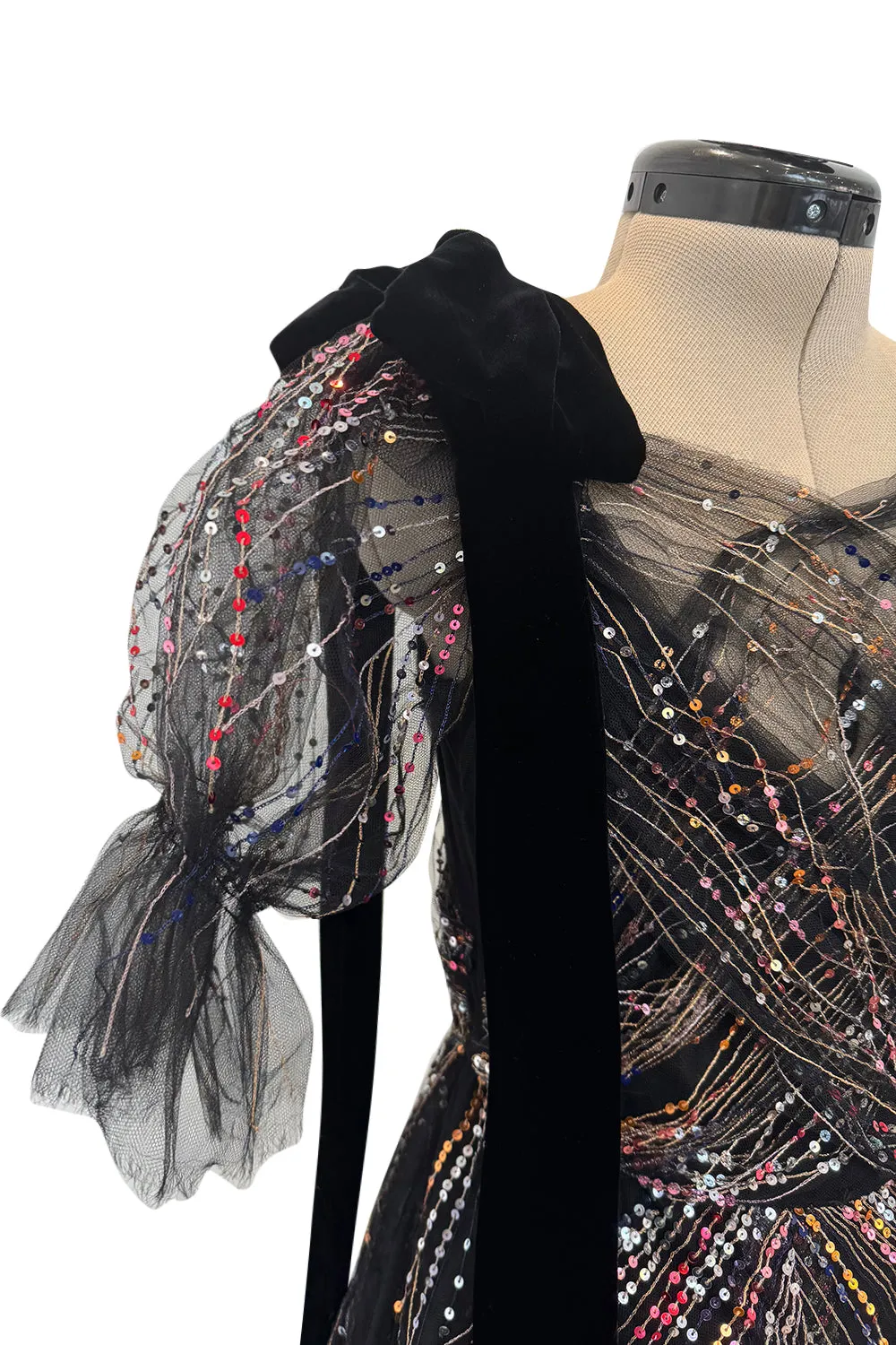 Spring 2018 Valentino by Pierpaolo Piccioli Black Tulle Sequin w Velvet Bows