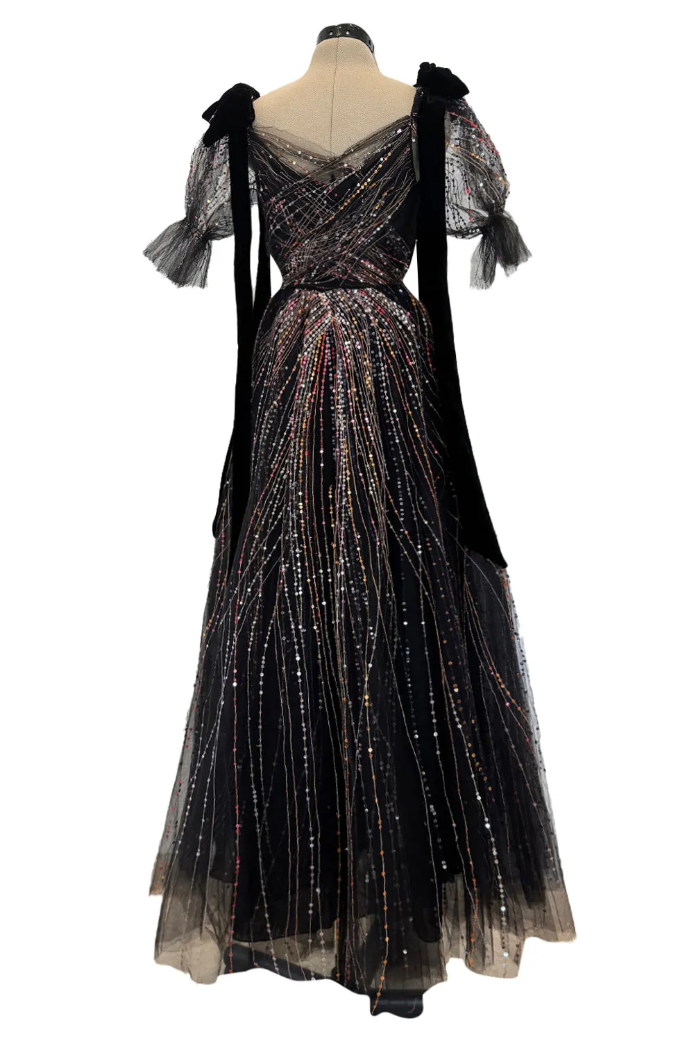 Spring 2018 Valentino by Pierpaolo Piccioli Black Tulle Sequin w Velvet Bows