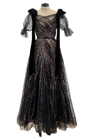 Spring 2018 Valentino by Pierpaolo Piccioli Black Tulle Sequin w Velvet Bows