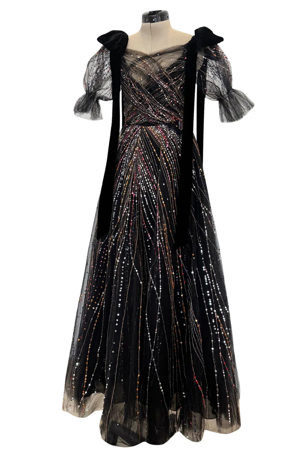 Spring 2018 Valentino by Pierpaolo Piccioli Black Tulle Sequin w Velvet Bows