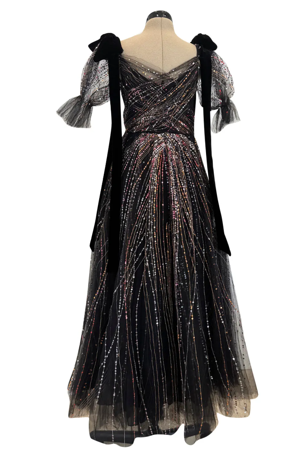 Spring 2018 Valentino by Pierpaolo Piccioli Black Tulle Sequin w Velvet Bows