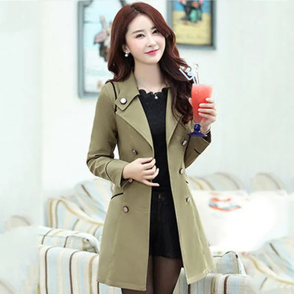 Spring Autumn Trench Coat Fashion Turn Down Collar Trench Coat Women Color Long Slim Double Breasted Coats A0210
