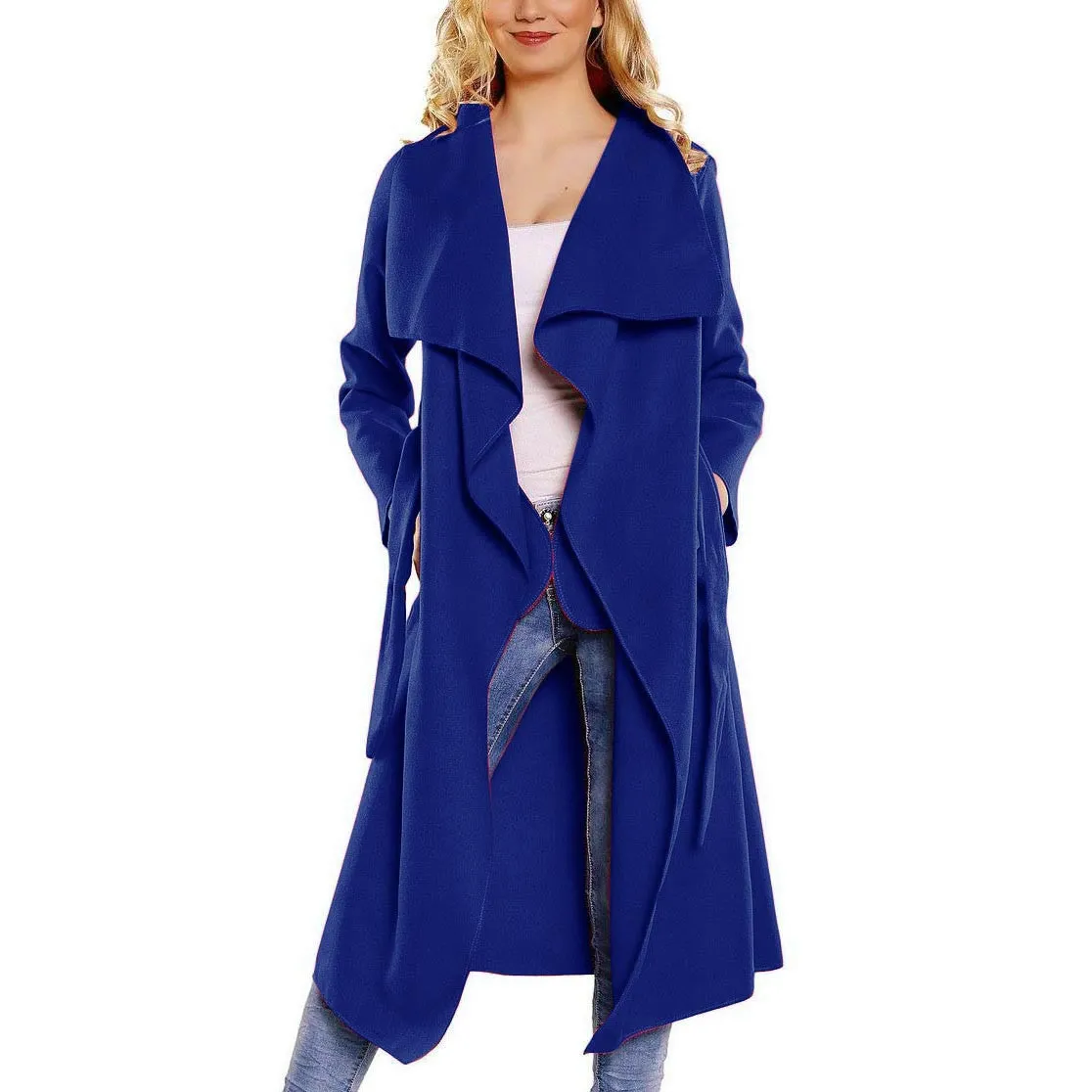 spring fashion Casual women's wool blend Trench Coat long Outerwear loose clothes for lady good
