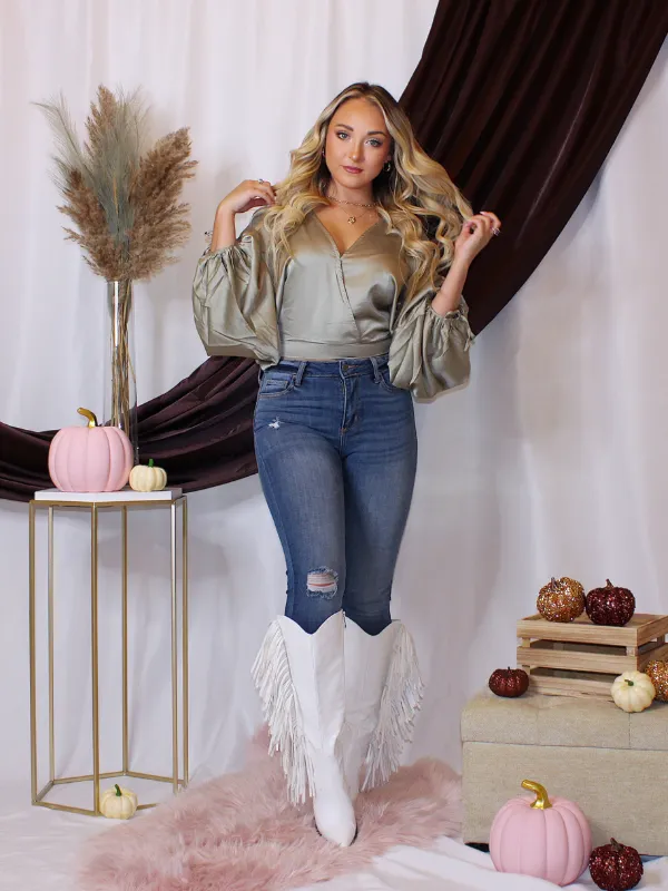 Sweet On You Cross Front Long Sleeve Top, Olive