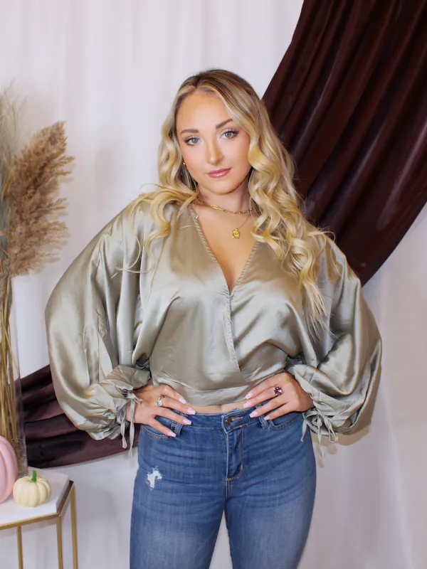 Sweet On You Cross Front Long Sleeve Top, Olive
