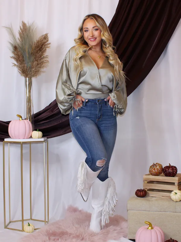 Sweet On You Cross Front Long Sleeve Top, Olive