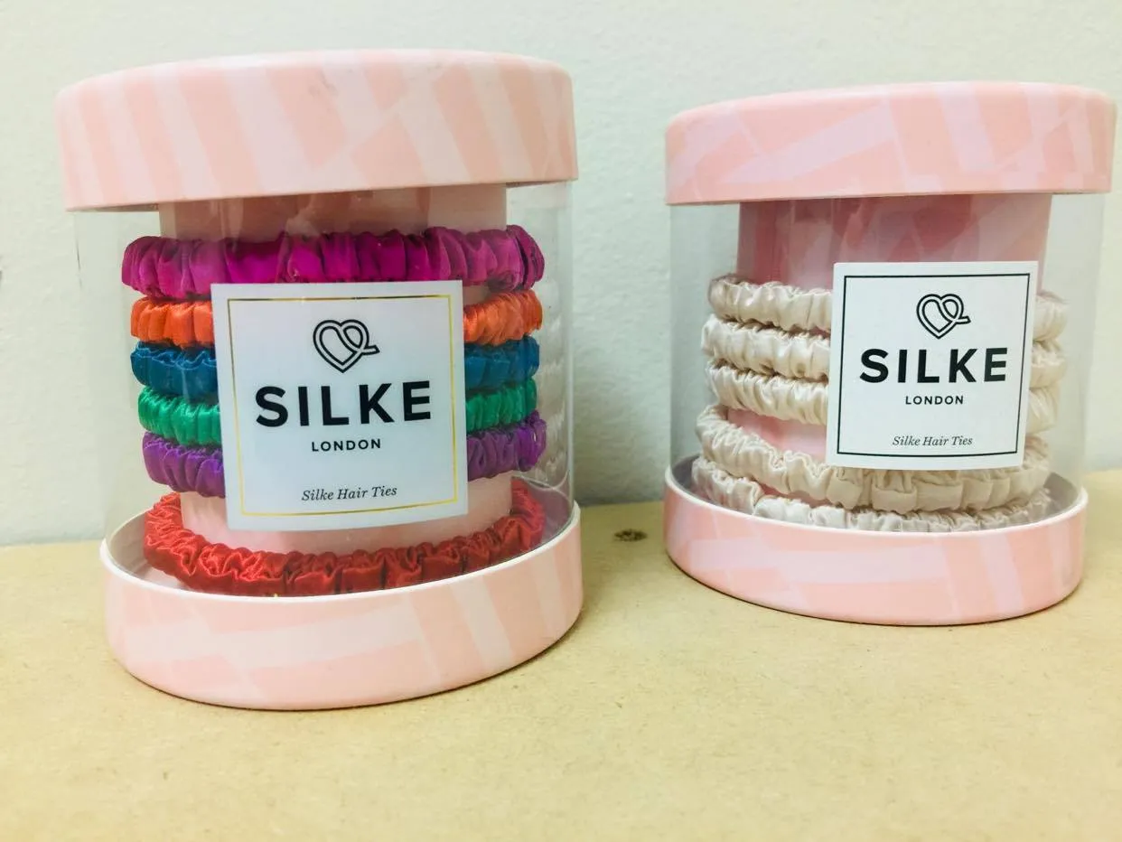 The Original SILKE London Hair Ties Bouquet Powder - Mix & Champagne! 100% Silk! These retail for over $50 each set!