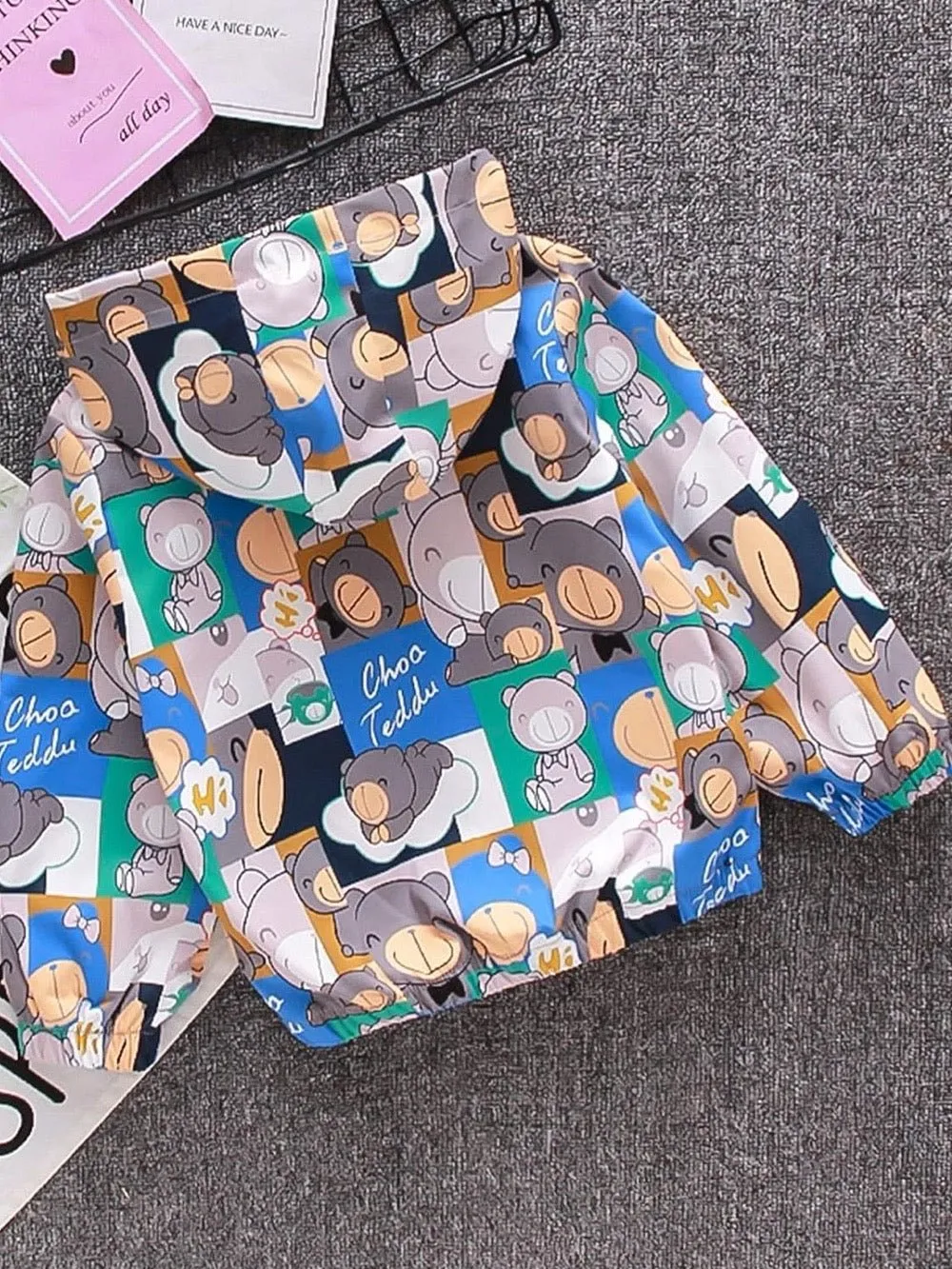 Toddler Boys Girls Cartoon Print Zip Windbreaker Jacket Kids Hooded Trench Lightweight Coats Baby Fall Clothes