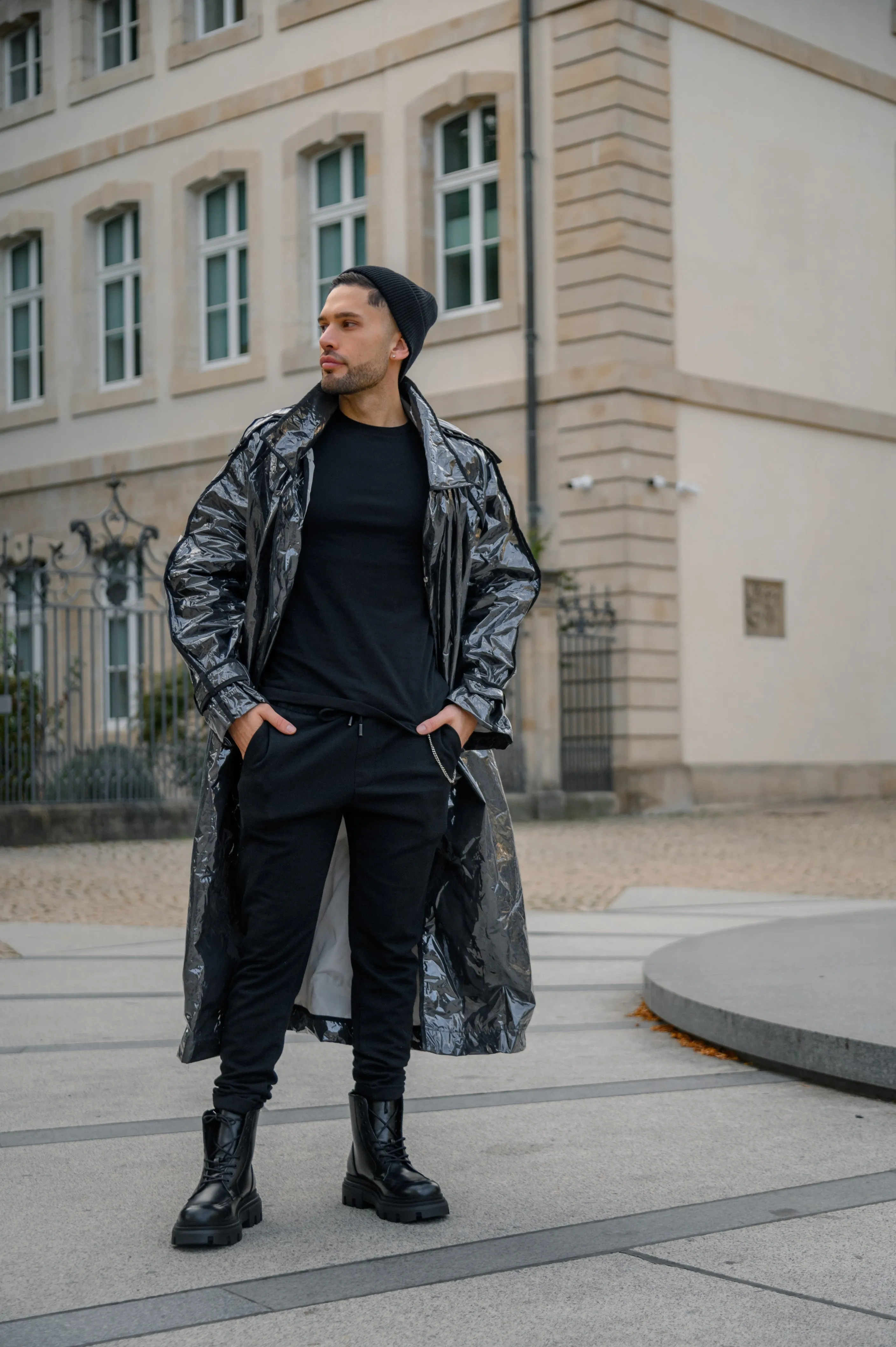 Trench coat. Cool black.