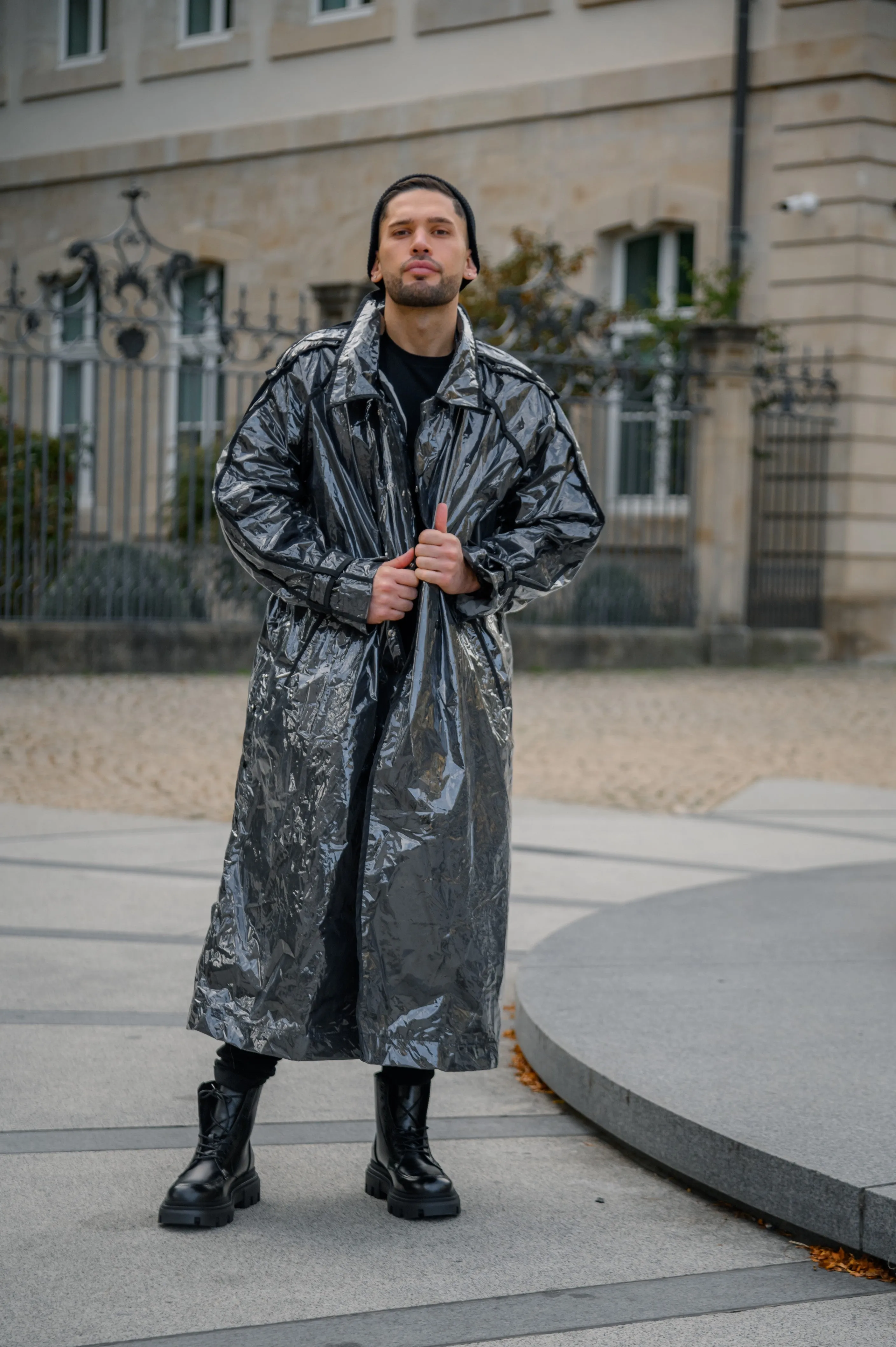 Trench coat. Cool black.
