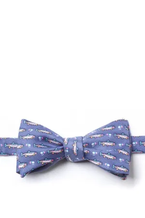 Trout and Fly Self Bow Ties -  Blue Silk