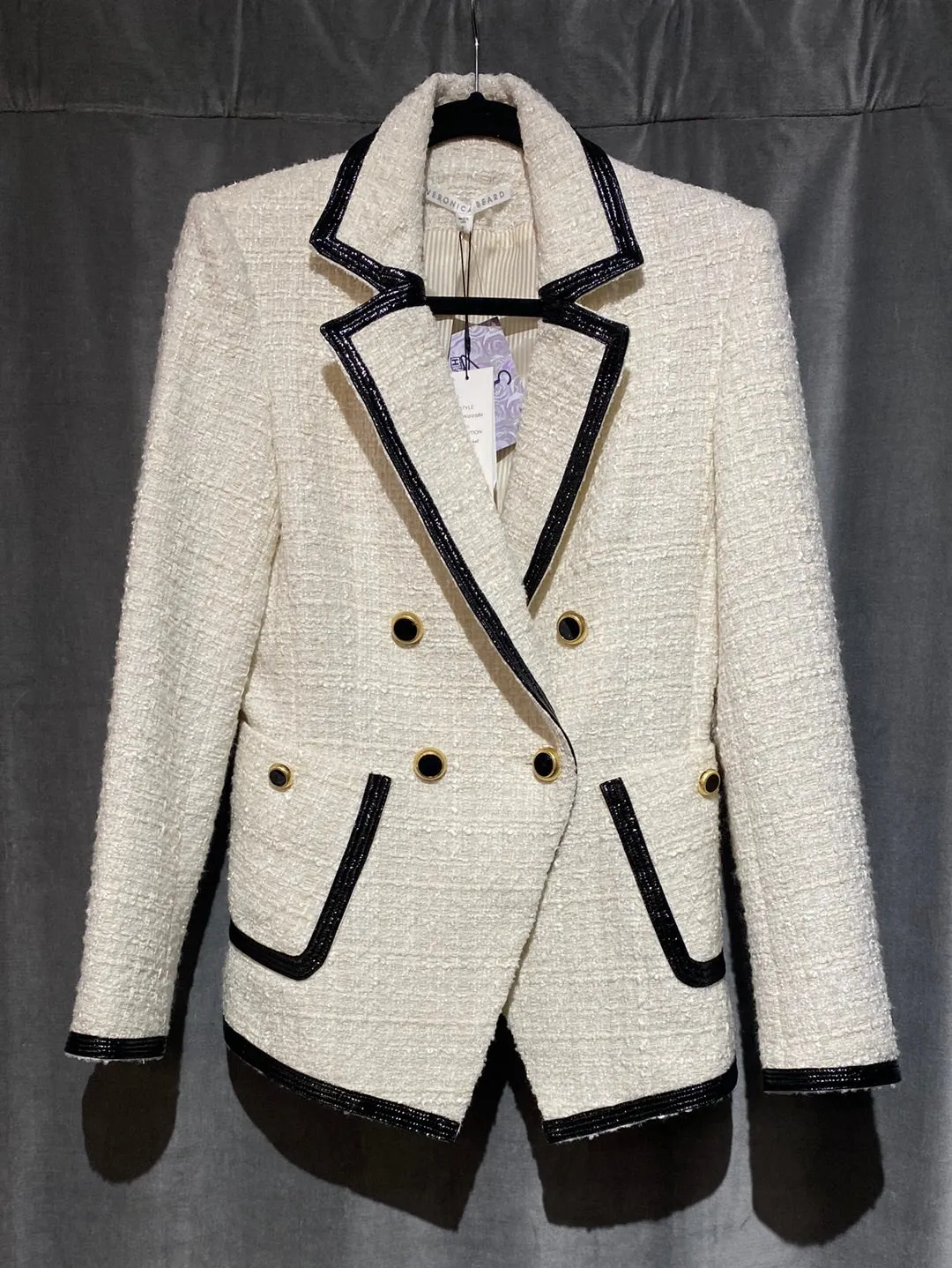 Veronica Beard Ivory Tweed Black Trim 'Cato' Jacket