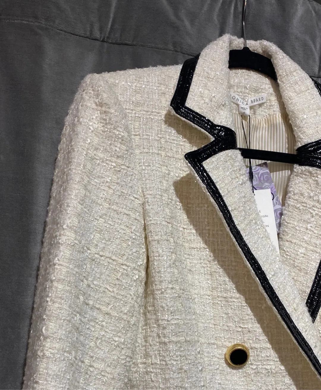 Veronica Beard Ivory Tweed Black Trim 'Cato' Jacket