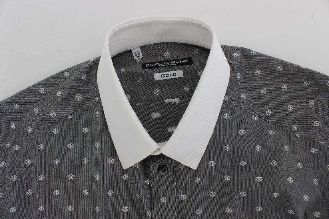 White Gray Cotton GOLD Slim Fit Dress Shirt