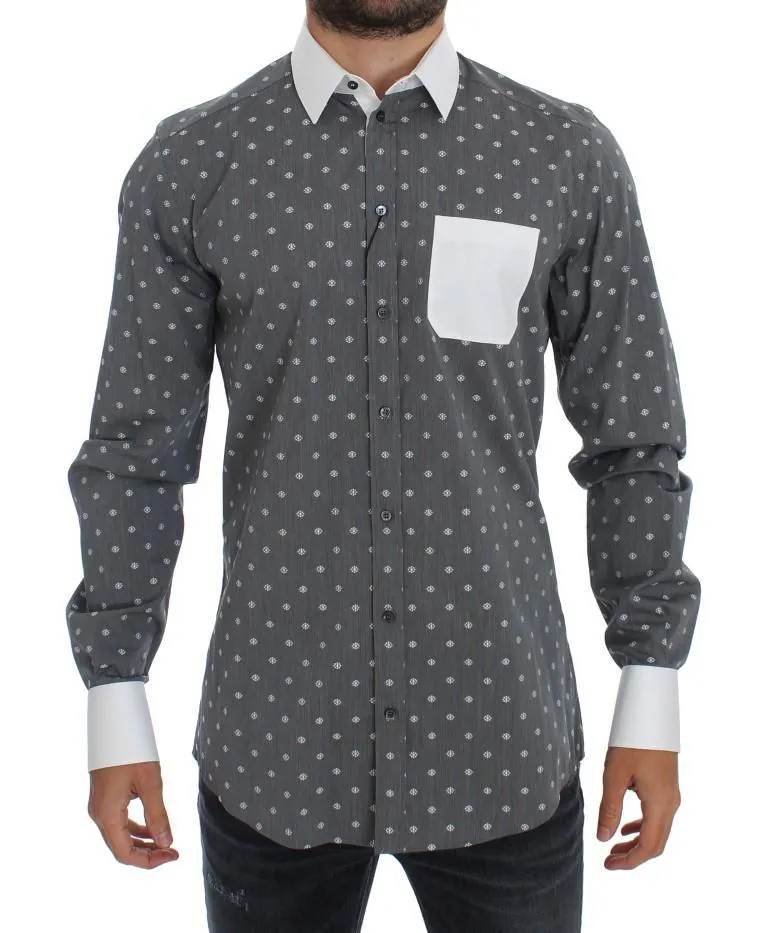 White Gray Cotton GOLD Slim Fit Dress Shirt
