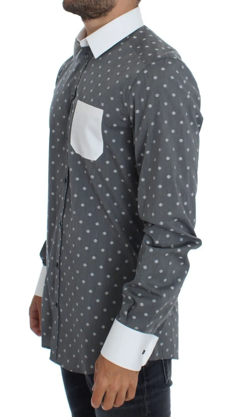 White Gray Cotton GOLD Slim Fit Dress Shirt