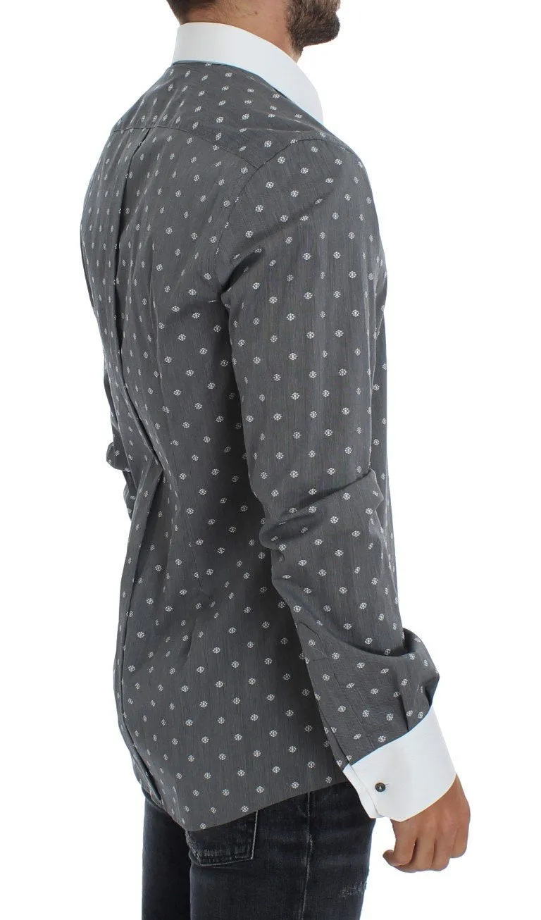 White Gray Cotton GOLD Slim Fit Dress Shirt